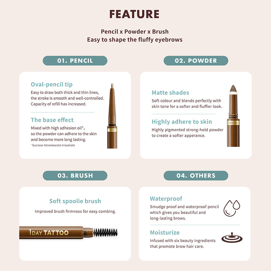 K-Palette 3 Way Eyebrow Pencil with FREE Spoolie